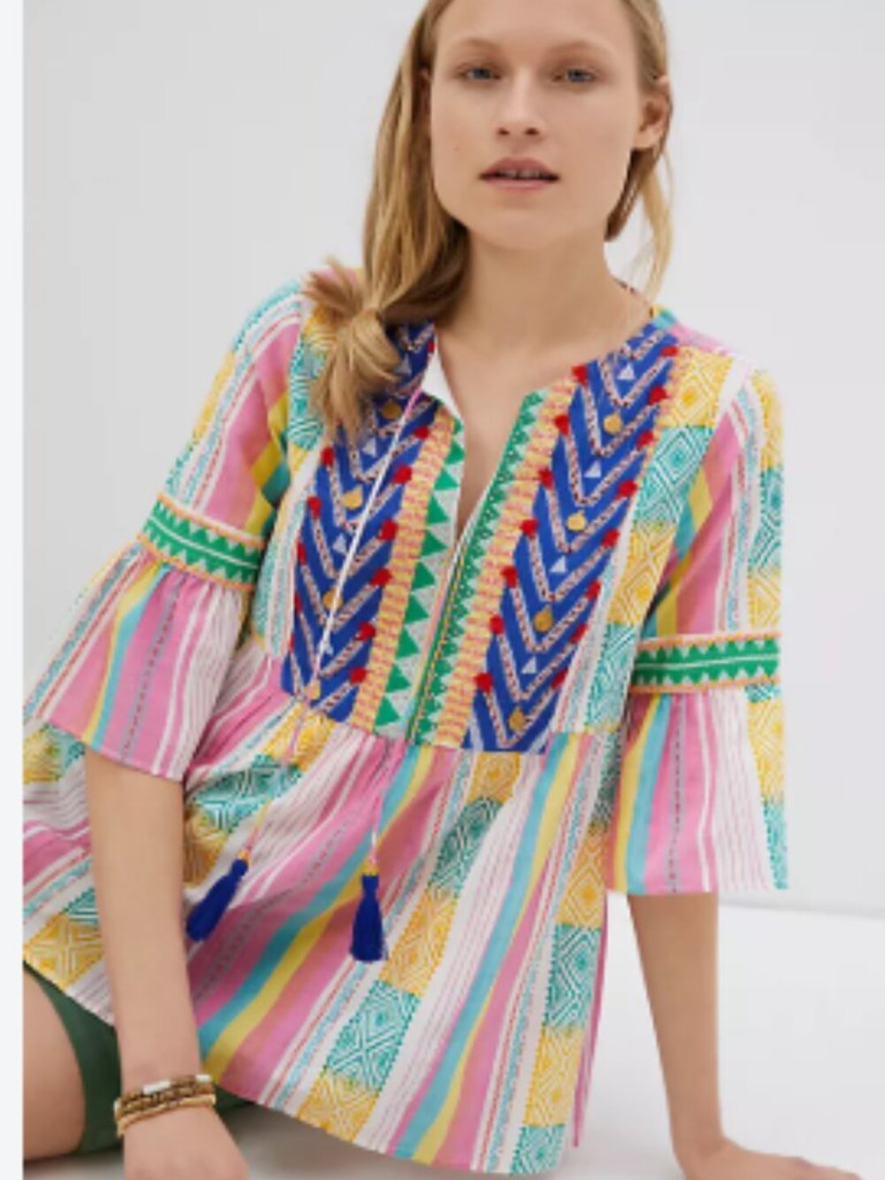 Anthropologie Stunning Verb Vanessa Embroidered Tunic Blouse- Size Large